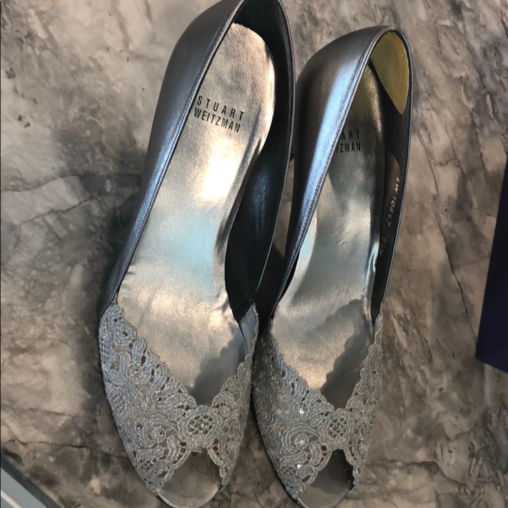Stuart Weizmann Chantelle Silver Evening Shoes - image 2